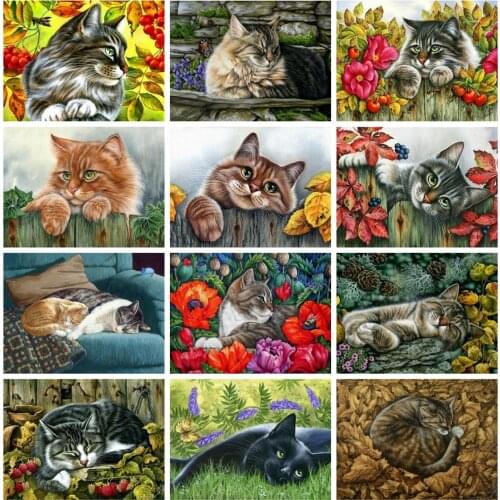 Huacan 5d DIY Diamond Painting Cat Full Square Drill Diamond Embroidery Mosaic Animal Decor For Home