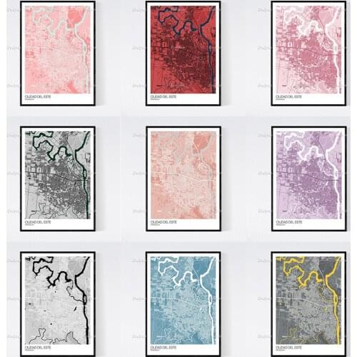 Ciudad del Este, Paraguay Map Art Print - Many Styles - Scandi / Vintage / Wall Art Canvas Pictures Modern Home Decor Posters