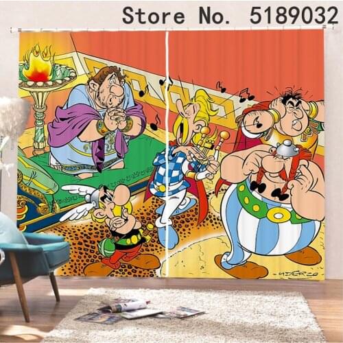 Interesting Adventure Blackout Window Curtain 2 Panels Astérix Window Drapes for Living Room Bedroom Cartoon Anime Window Drapes