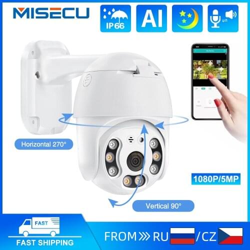 MISECU 5MP POE IP Camera 1080P PTZ Dome Camera Smart Ai Full Color Night Human Detect Outdoor Support Onvif TF Card for POE NVR