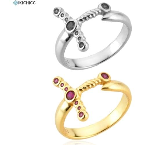 KIKICHICC 100% 925 Sterling Silver Gold Slay Black Gold Gagger Cross Black Red Rings Women Luxury Jewelry For Party 2021 Crystal