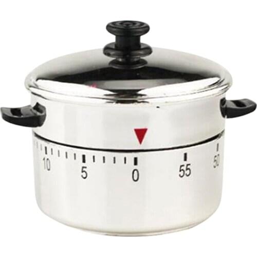 Kitchen Timer Pot Shape Stainless Steel Alarm 60 Minutes Mechanical Cooking Reminder Tool