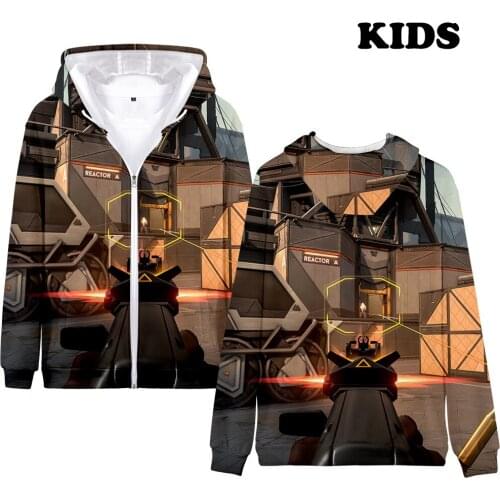 2 To 14 Years Old Kids Jackets Valorant Mens Casual Coats Teens Zip Outwear 3D Print Long Sleeve Warm Clothing Valorant Jackets