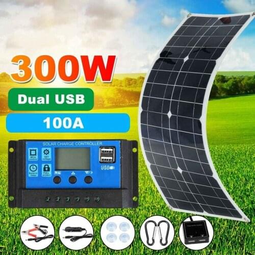 Hot 300W Solar Panel Kit Portable Power RV Monocrystalline Boat Flexible Battery 12V
