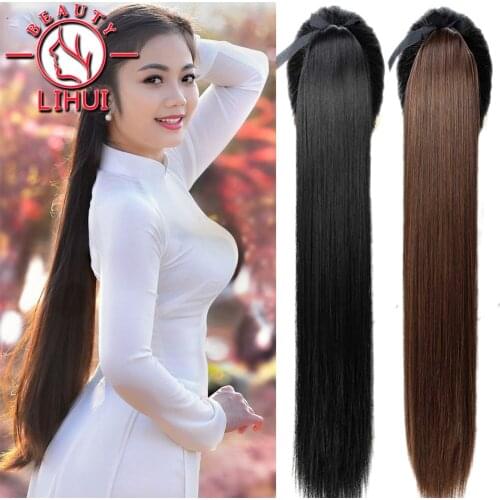 Lihui Synthetic Corn Wavy Curly Straight Ponytails For Women Natural Clip In Ponytail Hair Extension Hairpieces Blonde Fake Hair