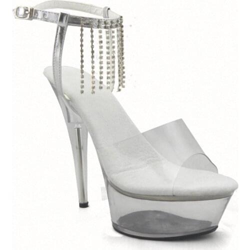 Sweet summer lovely tassel 15 cm high heel sandals, sexy crystal stage show Dance Shoes