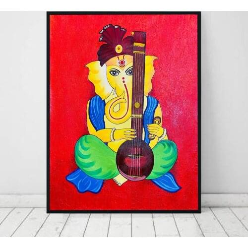 Funny Ganesha Play Guitar Wall Art Canvas Painting Posters and Prints Modern Painting Wall Picture For Living Room Home Decor