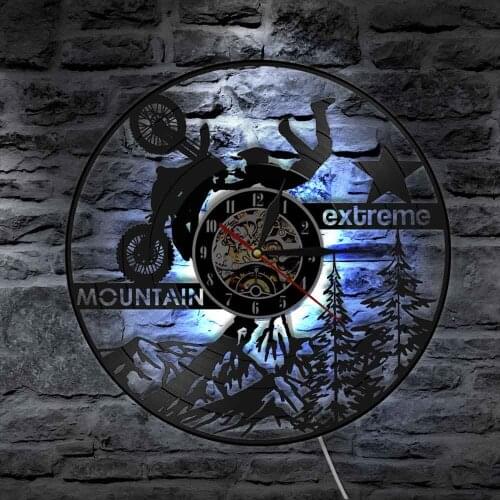 Extreme Mountain Motorcycle Riding Vinyl Record LP Wall Clock Fierce Motorbike Sports Contemporary Watch Timepiece Wall Light