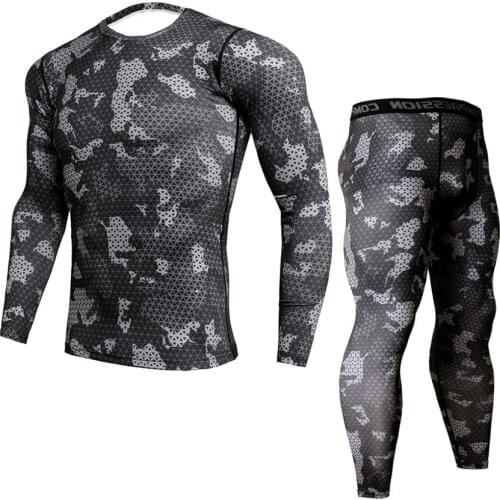 New Fitness Camo T Shirt Men Compression Shirt 2Pcs/sets Sportswear MMA Rashguard Mens Joggers Leggings Gyms Bodybuilding Tights
