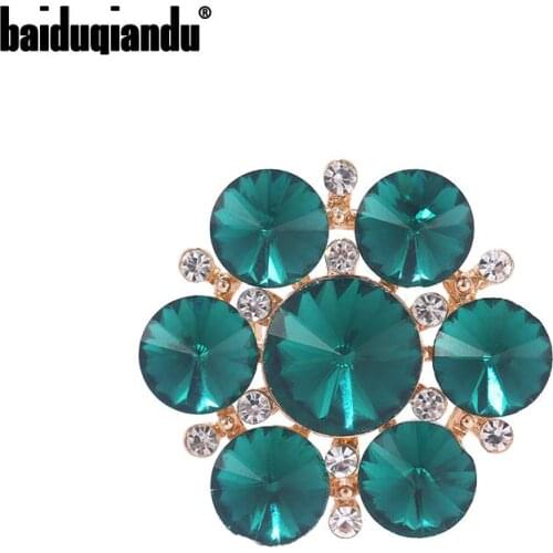 Baiduqiandu Brand New Arrival Green or Red Glass Crystal Flower Brooch Pins for Women