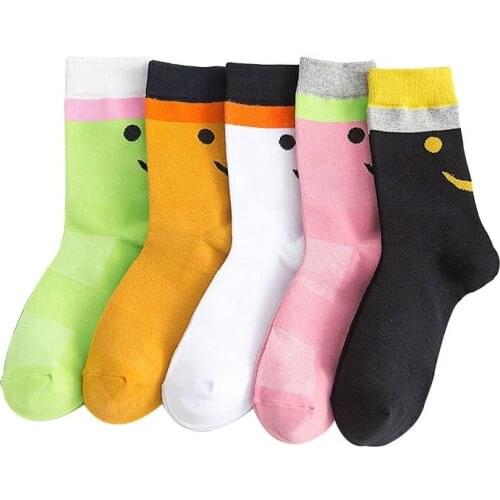 Autumn Winter New Style Middle Stockings Smile Face School Women Girl Cotton Korea Fashion Socks