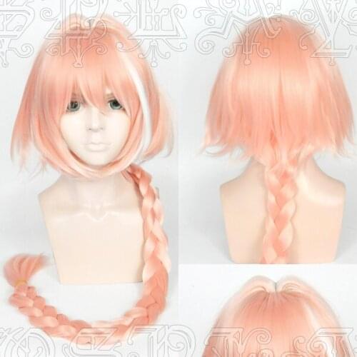Game Fate Apocryph Astolfo Cosplay Wigs Long Pink Heat Resistant Synthetic Hair Wig + Wig Cap