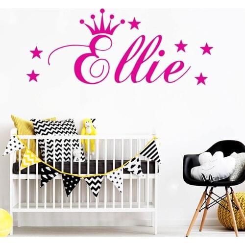 Personalized Custom Name Crown Stars Wall Sticker Baby Wallpaper For Nursery Kids Room Decoration Vinyl Stickers Decals B539