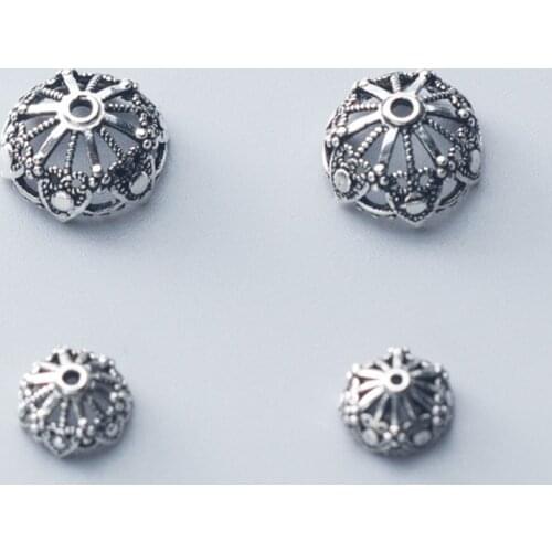 2pcs/lot 925 Sterling Silver Half Ball Hollow Out Bead Caps Receptacle 8mm 10mm 12mm Handmade Tassel End Cap DIY Jewelry Making