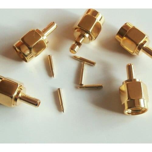 10X Pcs Connector SMA Male jack Window Solder for RG178 RG196 Cable Coax plug Brass GOLD Plated Straight RF Adapters