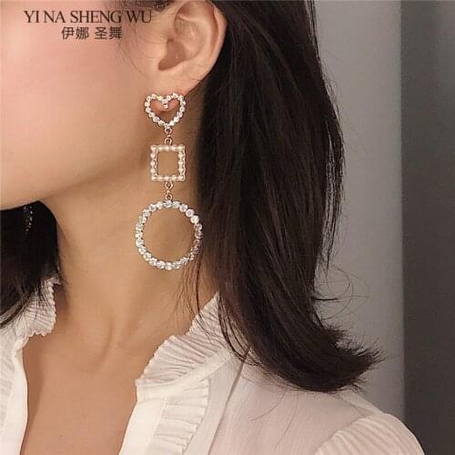 Korea Style Punk Stud Earrings Long Geometric Irregular Circle Teardrop Simulated Pearl Tassels Earrings For Women Accessories