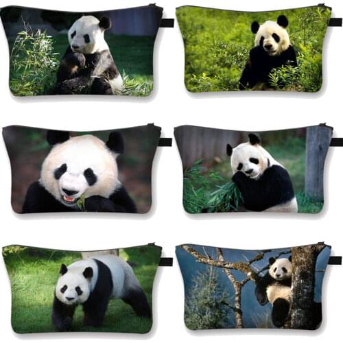 Panda Print Water Resistant Cosmetic Case Woman Organizer Bag Girls Catoon MakeUp bag Cute Panda Cosmetic Bag ladies Beauty Bag