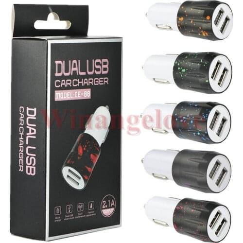 Winangelove Aluminum Alloy pattern Dual Ports Car Charger 2.1A Universal power adapter for iphone for samsung with retail box