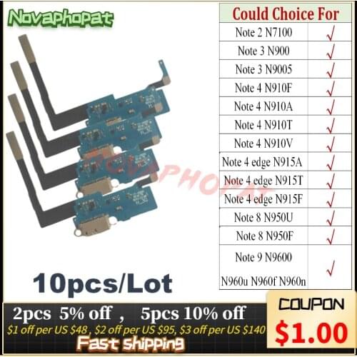 Novaphopat For Samsung Galaxy Note 2 3 4 8 9 Edge N960u N960f N960n n9100 Charger Port Board USB Charging Flex Cable 10pcs/lot