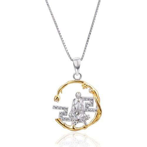 YJ00995 Unisex Buddha Necklace Zircon Buddhist Meditation Pendant Collarbone Chain Handmade S925 Sterling Silver Jewelry