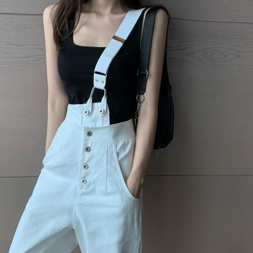 High-waisted jeans womens irregular autumn/winter one-shoulder strappy pants with wide-legged pants tide
