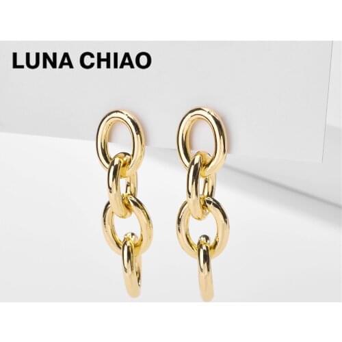 LUNA CHIAO Gold Color Thick Oval Curb Chain Link Drop Earrings for Women