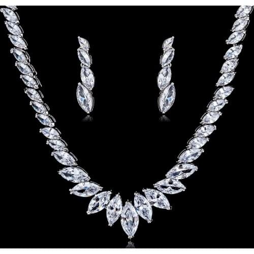 Fashion Crystal CZ Cubic Zirconia Bridal Wedding Round Necklace Earring Set Jewelry Sets for Women Accessories CN10135