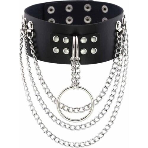 DIEZI Punk Vintage Harajuku Leather Necklaces For Women Silver Color Round Gothic Choker Collar Tassel Necklace Choker Jewelry