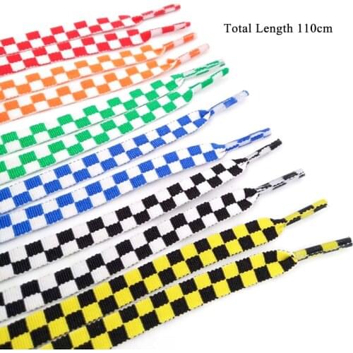 110CM 1Pair Shoelace Fashion Sneaker Shoe Lace Colors Checkered Grid Flat Shoelaces Shoestring Printing Ribbons Shoelaces Lacing
