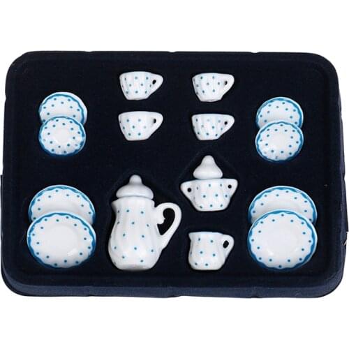 15Pcs 1/12 Doll house Miniature Blue Flower Patten Porcelain Coffee Tea Cups Ceramic Tableware Kitchen Accessories Hot