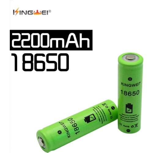 KingWei 18650 Green Real Capacity 2200mah 3.7v Li-ion Battery Recyclable Rechargeable Flashlight Battery Head Lamp