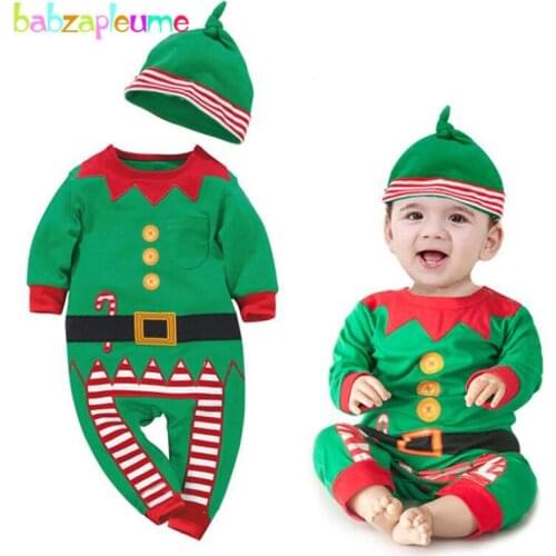 2Piece Fall Baby Boys Clothes Christmas Outfit Cartoon Cute Print Long Sleeve Cotton Infant Jumpsuit+Hat Newborn Rompers 1955-1
