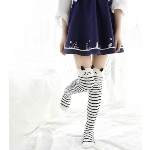2021 Kawaii Japanese Animal Printed Knee Socks Striped Cute Lovely Long Thigh High Socks Compression Winter Warm Medias Sock