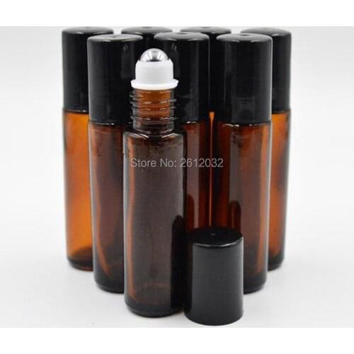 300pcs 10ml (1/3oz)Brown Clear Thick Glass Roll On Essential Oils Bottle Metal Roller Ball BY DHL Free Shipping F3340