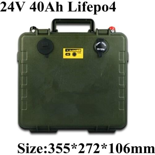 High capacity 24V 40Ah LiFePO4 battery 18650 cell 24 battery pack power bank BMS 25.6v 1200w motorFishing boat + 5A charger