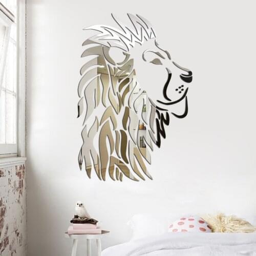 Acrylic home decoration Lion head Mirror wall sticker custom made 3d stickers 450mmX310mm mirror self-adhesive wallsticker