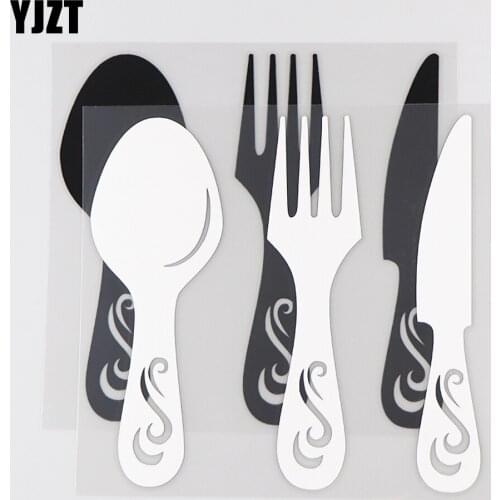 YJZT 14×13.4CM Car Stickers Fun Spoon Design Personalized Vinyl Decals Black/Silver 20D-0062