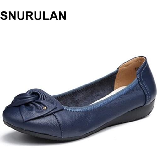 SNURULAN Handmade genuine leather ballet flat shoes women female casual shoes women flats shoes slip on leather car-styling flat