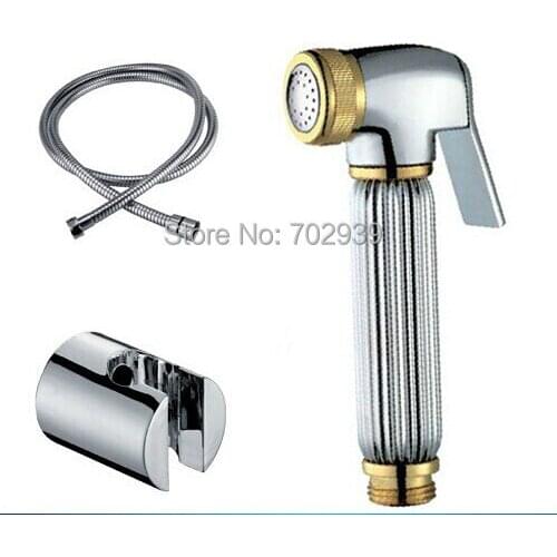 Free shipping Gold Pvd clour brass hand held bidet shattaf kit sprayer douche set hand shower head