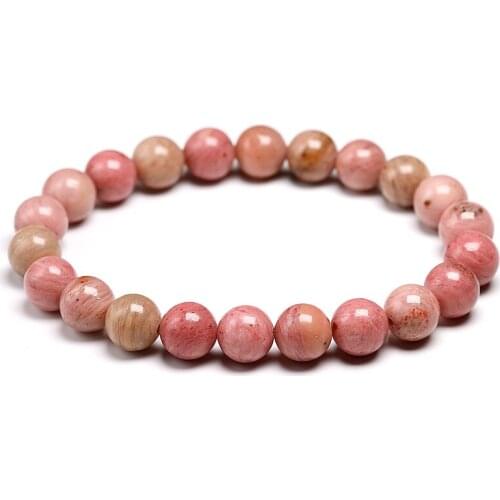 Natural Stone Rhodonite Beads Bracelet Gemstone For Woman Men Handmade Stretch Rhodochrosite Bead Meditation Bracelet Jewelry