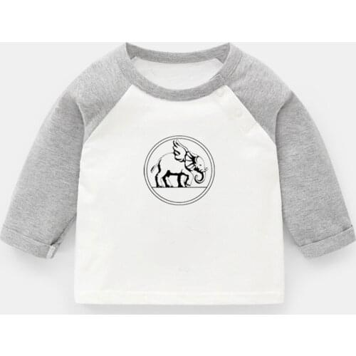 The Elephant in Cartoon Black Circle Design Newborn Baby T-shirts Sticker King Printing Raglan Color Long Sleeve Tee Tops