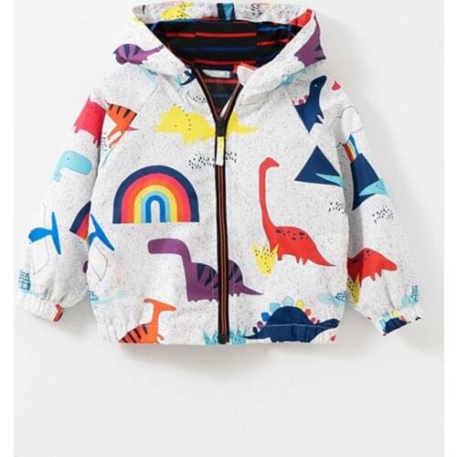 Boys Cartoon Rainbow Dinosaur Jackets for Spring Autumn Kids Long Sleeve Hooded Zipper Coats Children Clothes