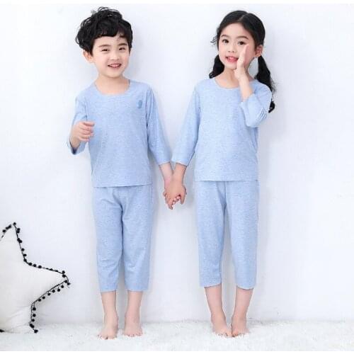 Childrens Cotton Air Conditioning Clothes Summer Seamless Leisure Tops Casual Cut Three-Quarter Sleeve Suit