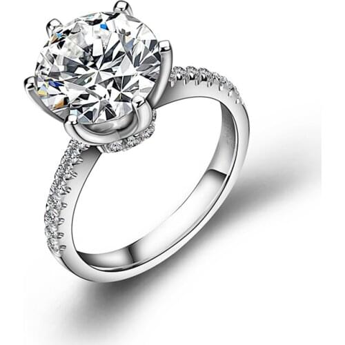 Elegant Luxury Engagement Ring 18k White Gold 6 Claws Round Shape Moissanite Diamond Wedding Ring For Women