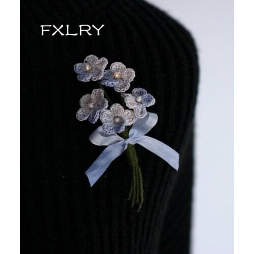 FXLRY Origina High-end Handmade Natural Pearl Lace Crochet Brooches For Women Coat Accessories