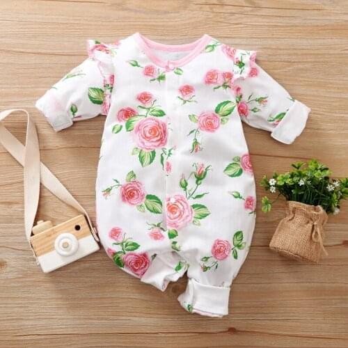 Hibobi Design Baby Girl Flower Full Print Jumpsuit Cotton Bodysuit