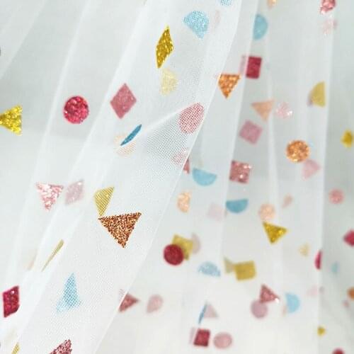 Quality gauze fabric Seven color pattern hot glue material High grade wedding dress one-piece dress patchwork