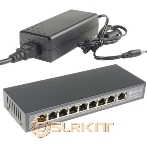 DSLRKIT 120watt 9 Port 8 PoE Switch 802.3af 802.3at Power Over Ethernet PSE18AT