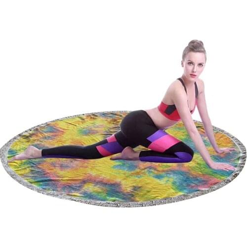 Fashion Tie-dye Tassels Outdoor Summer Round Beach Towel Picnic Mat Carpet Shawl Polyester Comfortable Yoga Mats