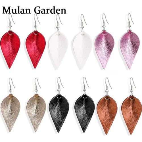 M&G Fashion Litchi Simple Personality Glitter PU Leather Alloy Earring Simple Women Jewelry Leaf Earring Accessories Girl Gift